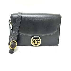 GUCCI Authentic Black Leather GG Marmont Shoulder Bag